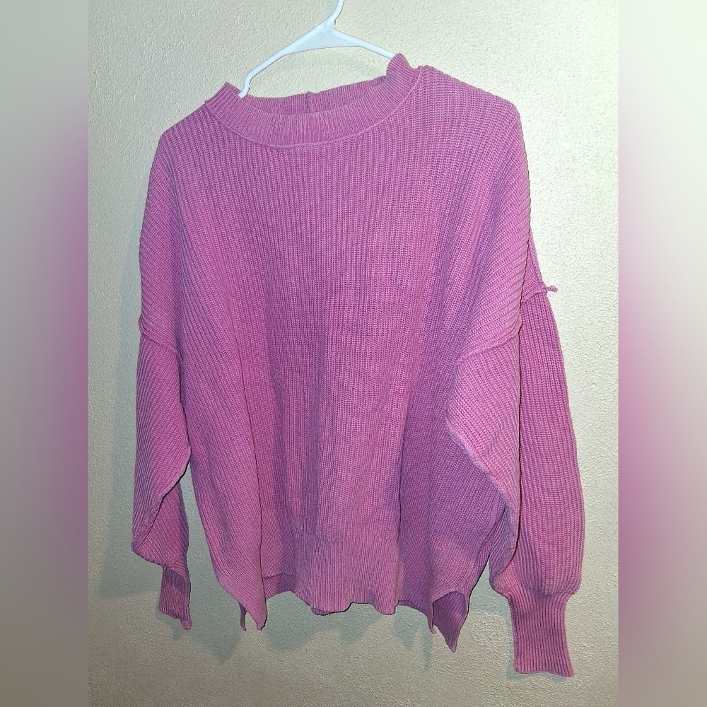 Aerie Pink 100% Cotton Ribbed Knit Oversized Crew NeckSweater XS